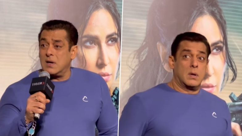 Tiger 3 Success Meet: Salman Khan Jokingly Warns a Fan Who Offers Flowers to Katrina Kaif, Says, ’Vicky Kaushal Bahut Marega' (Watch Video)