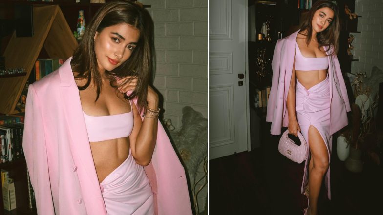 Pooja Hegde Radiates Glamour in Head-to-Toe Pink Ensemble: A Chic Affair of Ruched Skirt and Oversized Jacket (View Pics)