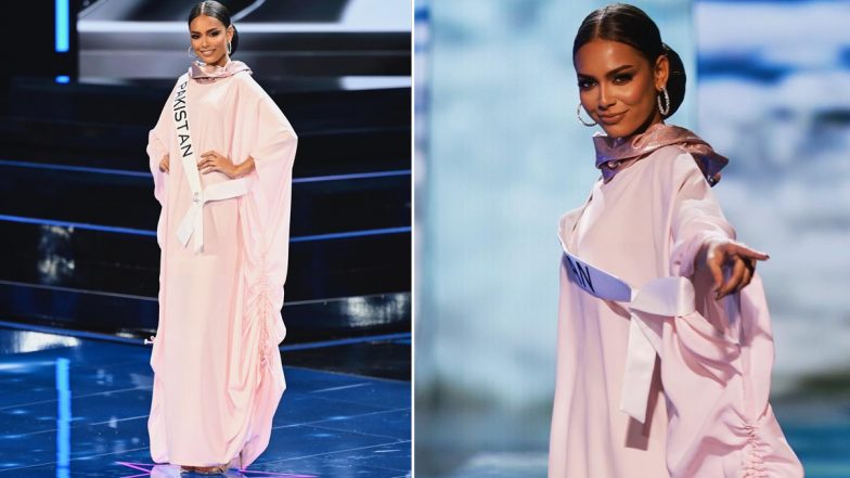 Miss Universe 2023: Miss Pakistan Erica Robin Makes History by Wearing a Stunning Pastel Pink Burkini in Swimsuit Round at Preliminary Competition (View Pics and Video)