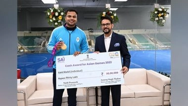 Sports News | Sports Minister Anurag Thakur Presents Cash Awards to Para-athletes for Remarkable Performance in Asian Para Games