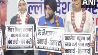 India News | Air Pollution: Congress Leaders Stage Protest, Slam Centre, Delhi Govt for Inaction