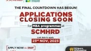 Business News | SCMHRD: Applications for the Cutting-edge MBA Programmes to Close on 23rd November 2023; Registration Via SNAP