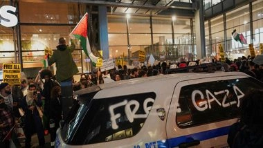 World News | New York: Anti-Israel Protesters Target Grand Central, NYT Building; Israel Flag Set Ablaze