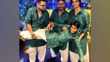Entertainment News |  Diwali: Ajay Devgn Twins in Green with Son Yug, Nephews