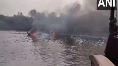 India News | Andhra Pradesh: Boat Docked at Nizampatnam Harbour Catches Fire, Capsizes