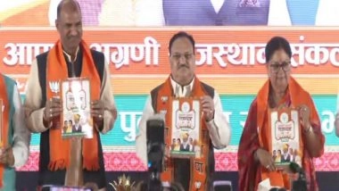 India News | BJP National President JP Nadda Releases Sankalp Patra for Rajasthan Assembly Polls