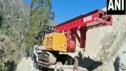 India News | Silkyara Tunnel Collapse: Brief Setback to Rescue Operations as Narrow Road Prevents Piling Machine Movement