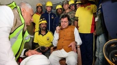 India News | CM Dhami Reaches Uttarkashi Tunnel Collapse Site, Speaks to Trapped Workers