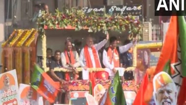 India News | Rajasthan Polls: Amit Shah Holds Mega Roadshows in Chittorgarh, Nathdwara on Last Day of Campaign