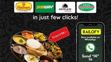 Business News | Order Top Brands Like Haldiram's, Subway, Hotplate Express, and More on WhatsApp for Delicious Train Travel Meals