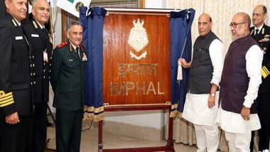 India News | Defence Minister Rajnath Singh Unveils Crest of INS Imphal in New Delhi