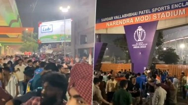 Fans Gather Outside Narendra Modi Stadium in Ahmedabad Ahead of IND vs AUS ICC Cricket World Cup 2023 Final (Watch Video)