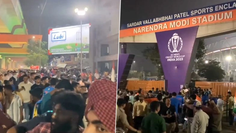 Fans Gather Outside Narendra Modi Stadium in Ahmedabad Ahead of IND vs AUS ICC Cricket World Cup 2023 Final (Watch Video)