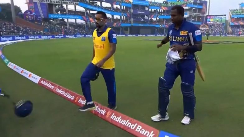 Angry Angelo Mathews Throws Helmet After Being Given ‘Timed Out’ During BAN vs SL CWC 2023 Match, Video Goes Viral