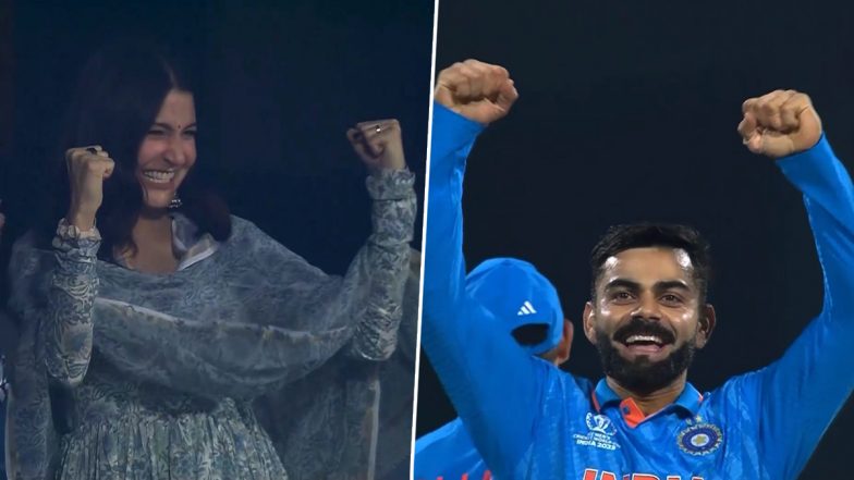 Anushka Sharma Reacts After Virat Kohli Takes A Wicket, Celebrates From Stands During IND vs NED CWC 2023 Match; Video Goes Viral