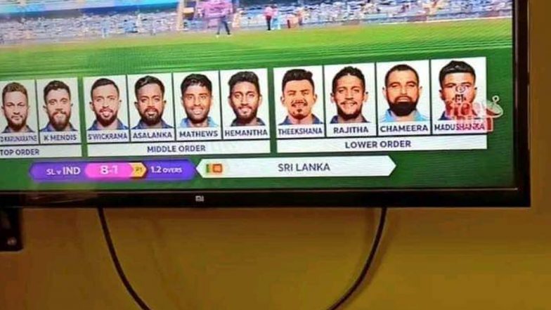 Oops! Broadcaster Goof-Up Shows Suryakumar Yadav and Mohammed Shami as Angelo Mathews and Dushmantha Chameera During IND vs SL CWC 2023 Match, Picture Goes Viral!