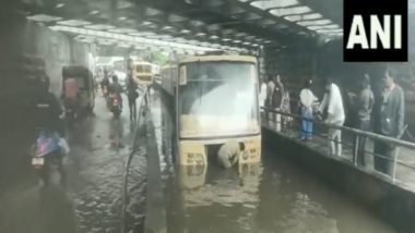 Chennai Rains: Bus Stuck Under Subway in Moolakkothalam, Traffic Affected as Heavy Rainfall Disrupt Normal Life (Watch Video)