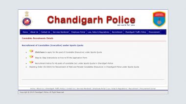 Chandigarh Police Recruitment 2023: Vacancies Notified for 45 Constable Posts Under Sports Quota, Apply Online at chandigarhpolice.gov.in