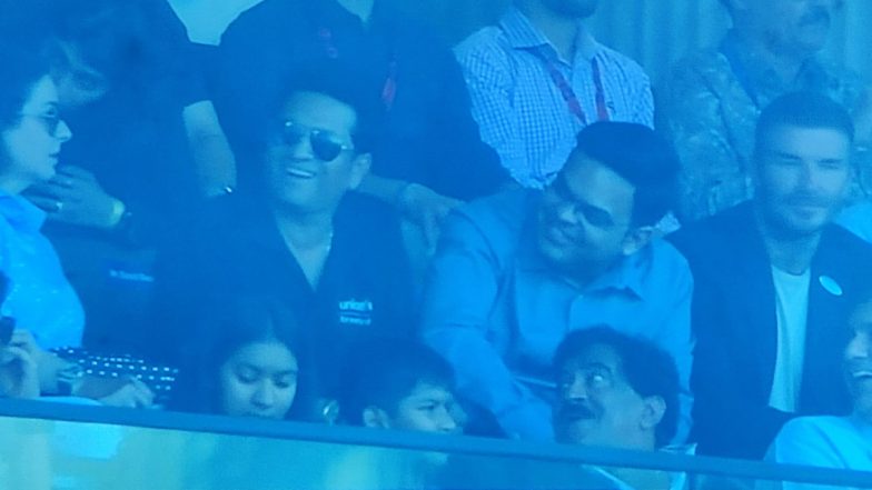 David Beckham Attends IND vs NZ ICC Cricket World Cup 2023 Semifinal Match Alongside Sachin Tendulkar and Jay Shah at Wankhede Stadium, Pic Goes Viral