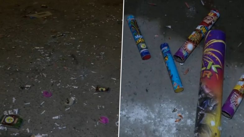 Diwali 2023: Firecracker Waste Seen at Various Places in Delhi Post Deepavali Celebrations, Air Quality Remains 'Poor' Across National Capital (Watch Videos)