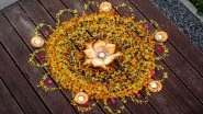 Diwali 2023 Rangoli Designs With Marigold Flowers: Simple and Beautiful Rangoli Patterns With Flowers and Leaves To Brighten Up Your House on Deepavali (Watch Videos)