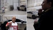 Elon Musk Enjoys Cigar As American Podcaster Joe Rogan Fires Arrow at Tesla Cybertruck To Test Its Toughness (Watch Video)