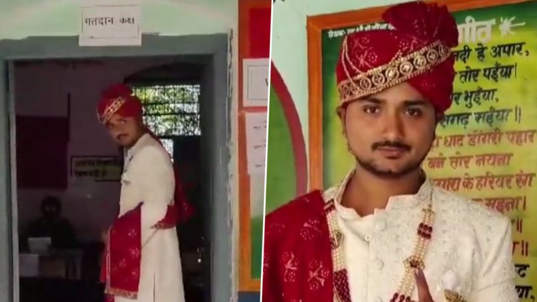 Chhattisgarh Assembly Election 2023: Groom Reaches Polling Station in Naxal-Affected Narayanpur To Cast His Vote (Watch Video)