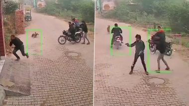 Haryana Shooting Video: Four Bike-Borne Miscreants Open Fire at Man Standing Outside His House in Bhiwani, Flee After Woman With Broomstick Charges at Them