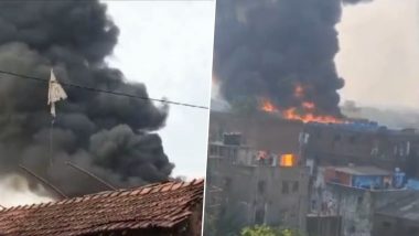 Kolkata Fire: Massive Blaze Erupts at Plastic Warehouse in Howrah, Fire Tenders Present at Spot (Watch Video)