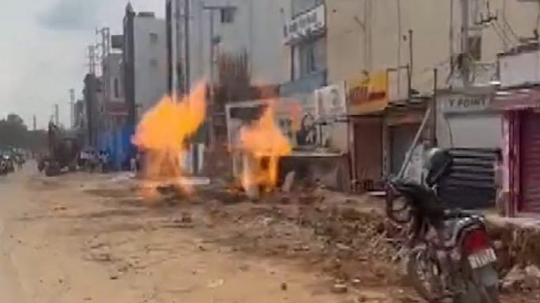 Telangana Fire: Two Injured After Blaze Erupts Due to Gas Pipeline Leakage at Kompally-Suchitra Junction in Hyderabad (Watch Video)