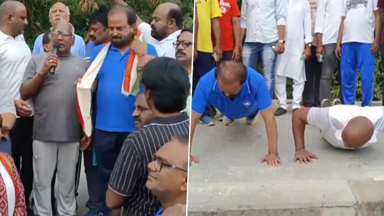 Telangana Assembly Elections 2023: Congress Leader Madhu Goud Yaskhi Meets People During Morning Walk, Does Push-Ups and Holds Plank With Them in Lal Bahadur Nagar (Watch Video)