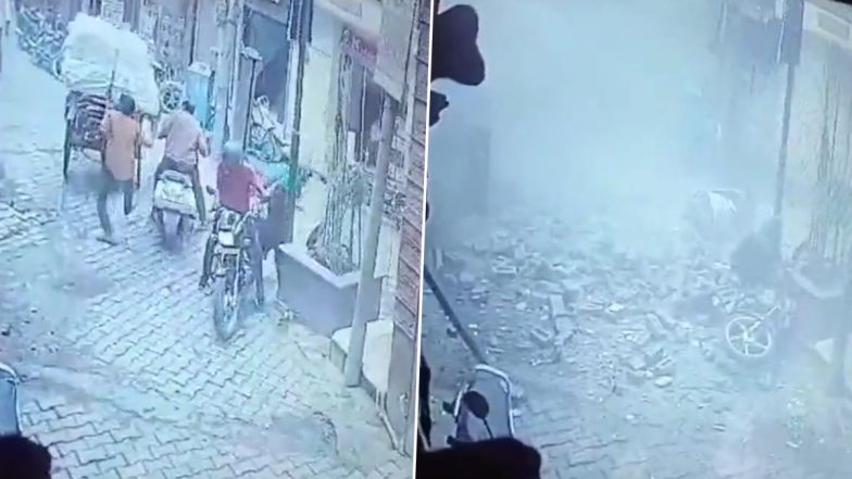 Haryana: Biker Crushed to Death As Balcony Collapses on Him in Panipat, Horrific Video Surfaces