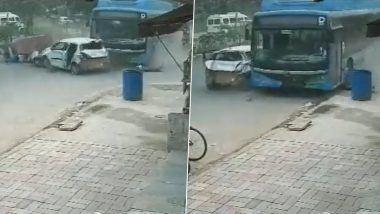 Delhi Accident Video: One Dead After DTC Bus Loses Control, Rams Into Several Vehicles in Rohini; Clip Surfaces