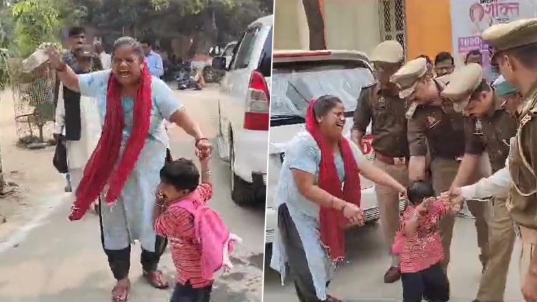 Uttar Pradesh: Woman Pours Petrol on Herself, Attempts Self-Immolation in Amroha After Not Getting Justice in Husband’s Murder (Watch Video)