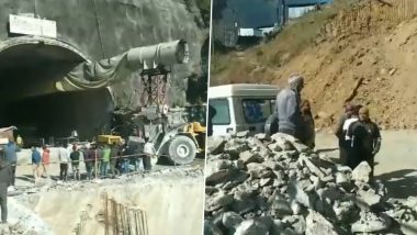 Uttarakhand: Tunnel Under Construction on Brahmakhal-Yamunotri National Highway Partially Collapses, 40 Workers Trapped; Rescue Operations Underway (Watch Video)