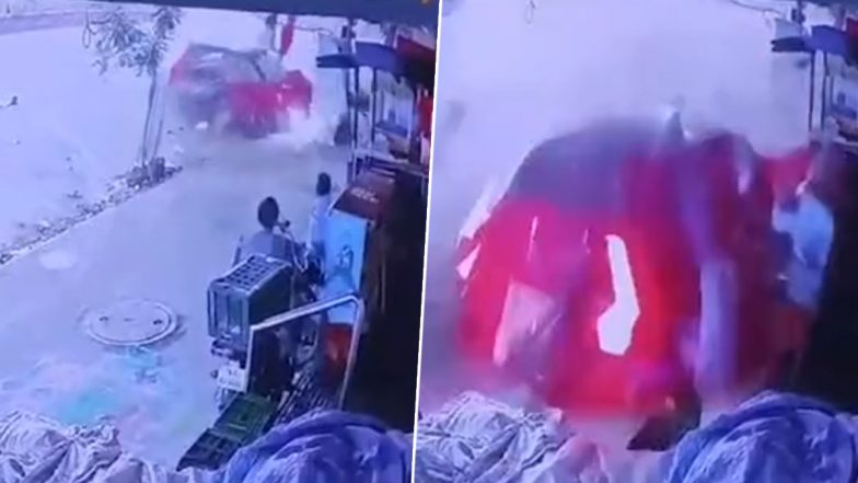 Accident Caught on Camera in Chennai: Speeding Car Rams Crowd, People Flung in Air; Video Surfaces