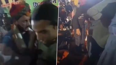 AIMIM Leader Waris Pathan Falls of Stage While Campaigning For Rajasthan Assembly Elections 2023 in Makwana, Video Surfaces