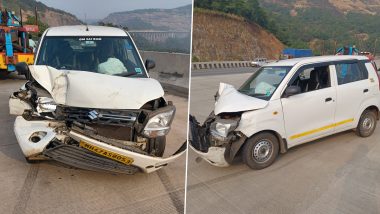 Uber Driver Rams Into Truck While Busy on Phone Call At Mumbai-Pune Expressway; Man, Daughter Escape Death (See Pics)