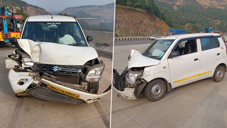 Uber Driver Rams Into Truck While Busy on Phone Call At Mumbai-Pune Expressway; Man, Daughter Escape Death (See Pics)