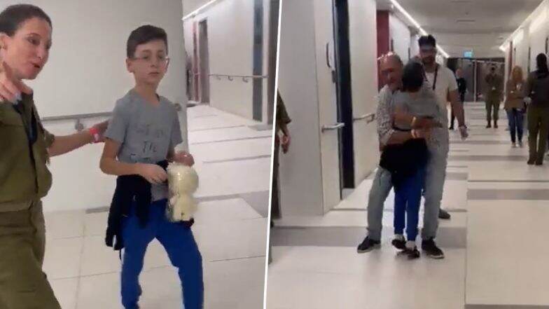 Israeli Boy Reunites With Family After More Than Six Weeks in Hamas Captivity, Video of Kid Embracing His Father in Hospital Corridor Goes Viral