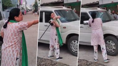 ‘Meri Rangoli Kyun Mitai’: Woman Vandalises Car After Man Mistakenly Drives Vehicle Over Her Floor Art in Narsinghpur, Viral Video Surfaces