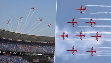 Air Show at Narendra Modi Stadium: Indian Air Force's Surya Kiran Team Puts Up Spectacular Show Ahead of IND vs AUS World Cup Final 2023 (See Pics and Videos)