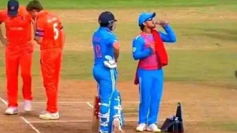 Ishan Kishan Spotted Drinking Water Instead of Giving It to Virat Kohli During IND vs NED CWC 2023 Match, Triggers Hilarious Reactions From Fans!