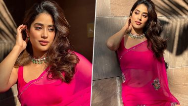 Janhvi Kapoor Captivates in Hot Pink Floral Digital Print Saree With Stylish Blouse, Check Out Diva's Stunning Pics!