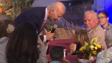 'I Love Your Ears': US President Joe Biden Tells 6-Year-Old Girl That She Has 'Really Cool' Ears During Thanksgiving Event in Virginia, Netizens Call Him 'Creep' (Watch Videos)