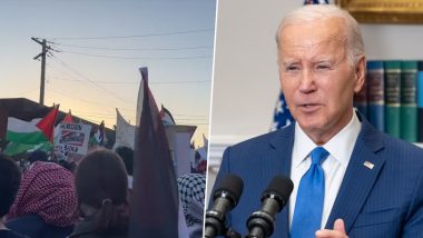 Pro-Palestine Protesters Chant 'Genocide Joe' as US President Joe Biden Arrives in Chicago for Re-Election Fundraiser (Watch Video)