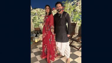 Diwali 2023: Kareena Kapoor Khan Unleashes Her Inner Diva in Gorgeous Red Saree; Saif Ali Khan Looks Festive-Ready in Black Kurta and White Dhoti (View Pics)