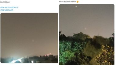 Karva Chauth 2023 Moon in Delhi Appears Hazy, Netizens Blame Dust and Air Pollution As They Tweet Photos of Chandra Darshan From the Capital
