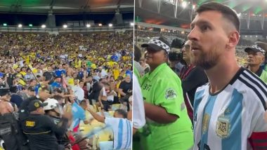 Lionel Messi Watches As Police Beats Argentina Fans During FIFA World Cup Qualifier Match Against Brazil, Later Takes Team Off the Field (Watch Videos)