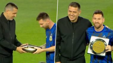 Lionel Messi Honoured at La Bombonera for His Eighth Ballon d’Or Title Ahead of Argentina vs Uruguay FIFA World Cup 2026 CONMEBOL Qualifier Match (Watch Video)